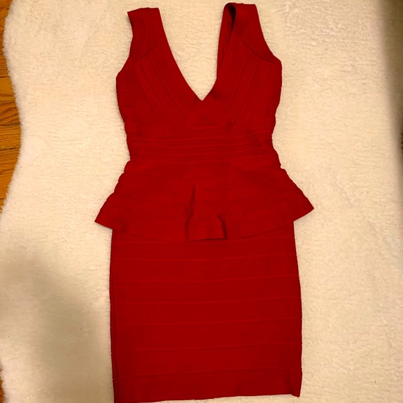 Herve Leger, Size Small, Red, Bandage Peplum Dress. No stains - Picture 2 of 6